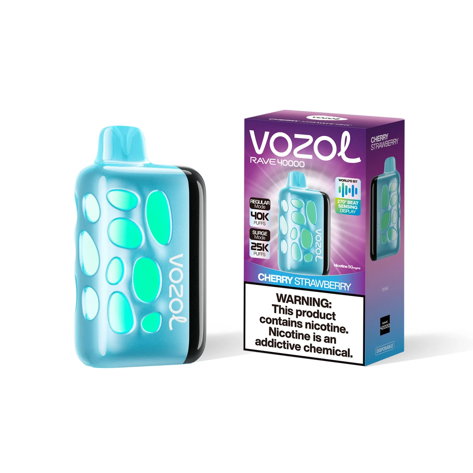 پاد یکبار مصرف 40000 پاف برند ووزول/با طعم  آلبالو توت فرنگی/ VOZOL RAVE Cherry Strawberry 40000 PUFFS